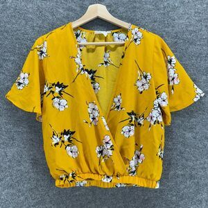 Sienna Sky Blouse Women M Medium Orange Floral V-Neck Short Sleeve Elastic Waist